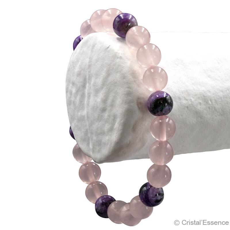 Bracelet en perles de pierre naturelle rose pour femme avec quartz rose de  6 mm et