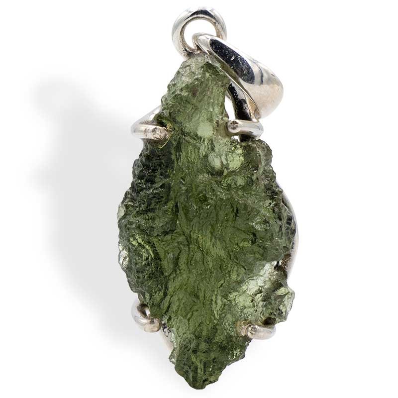 Moldavite brut naturelle authentique en pendentif argent