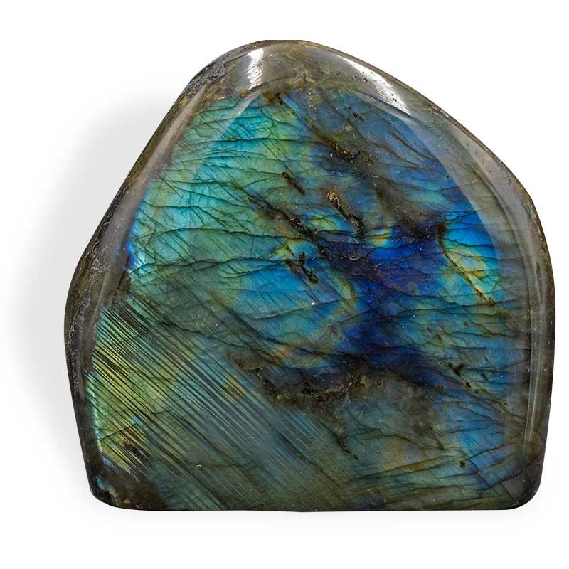 Bloc poli Labradorite, reflets bleus, 640 g, pièce unique, pierre à recommander aux thérapeutes.