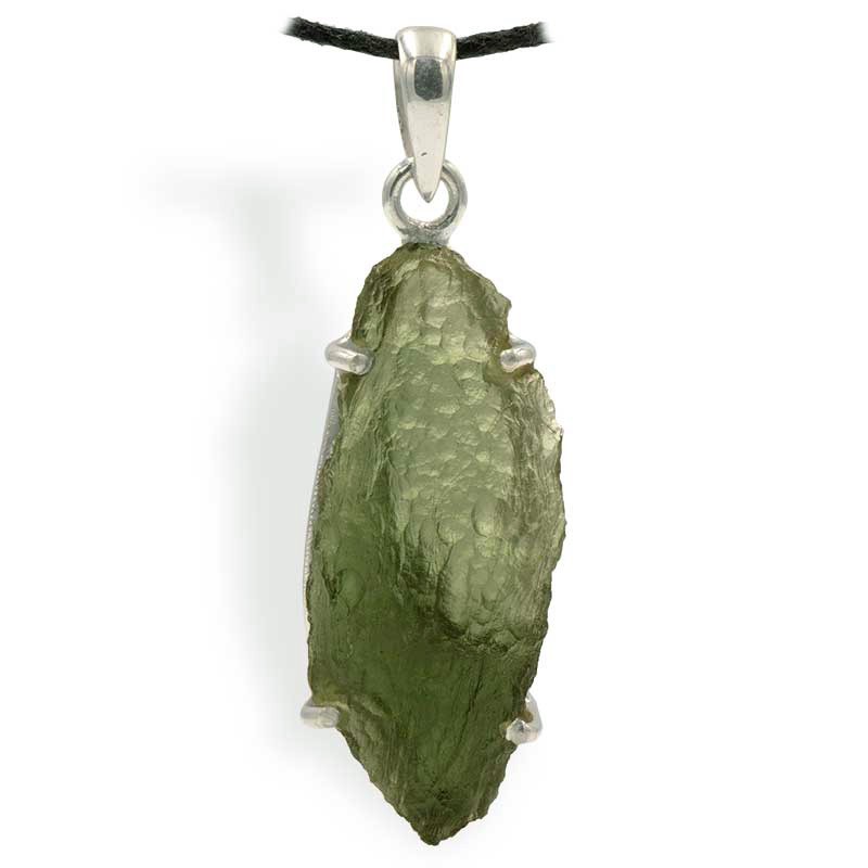 Moldavite authentique et naturelle, pierre de cœur en pendentif argent