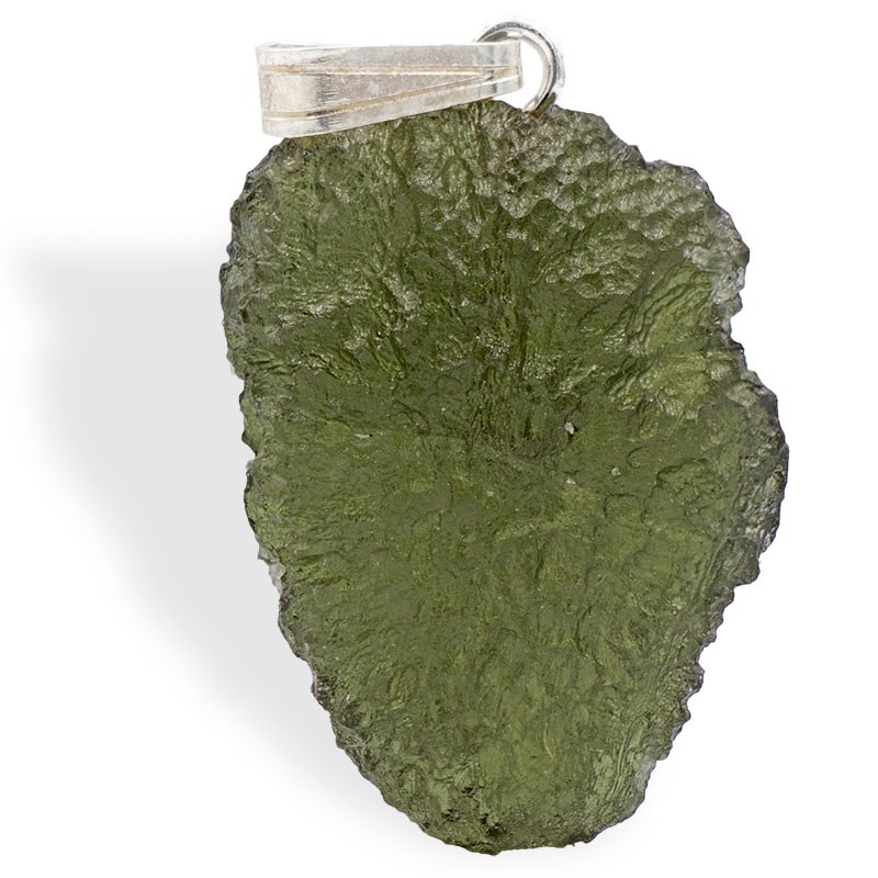 Moldavite brut naturelle authentique en pendentif attache argent